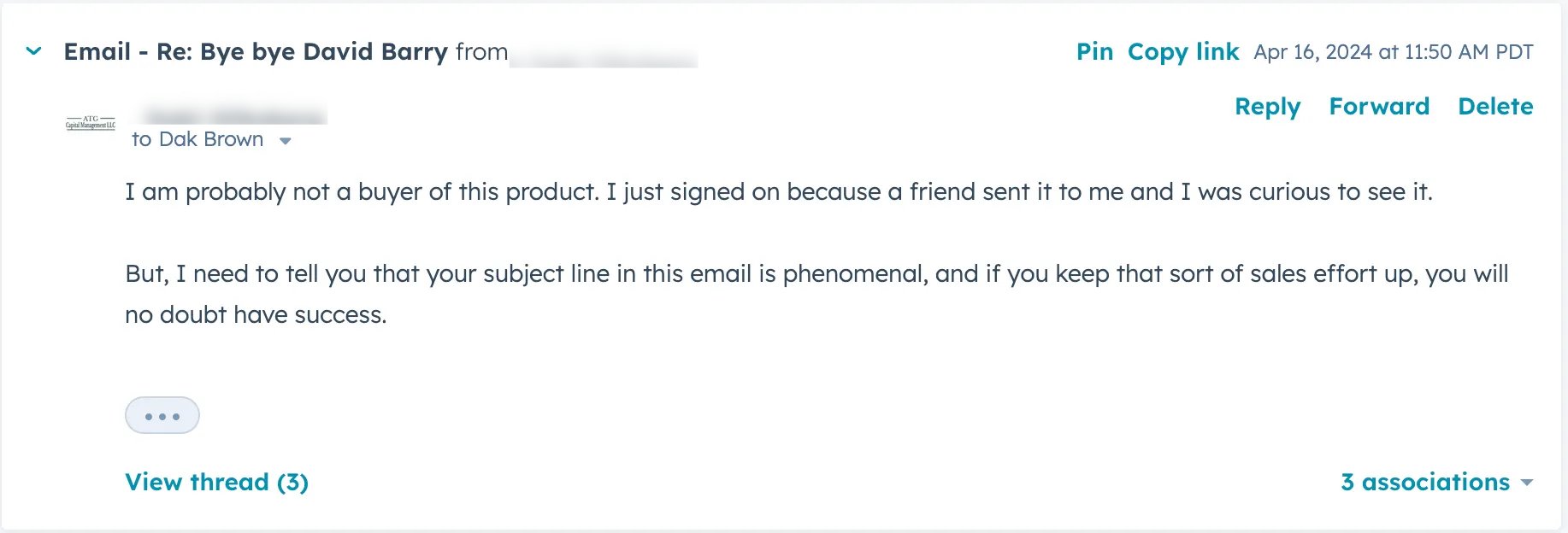 Subject line outbound compliment
